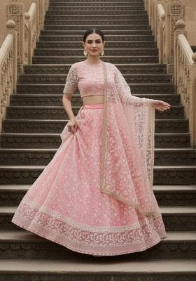 Baby Pink Embroidery Net Lahenga Set