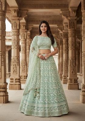 Sea Green Embroidery Net Lahenga Set