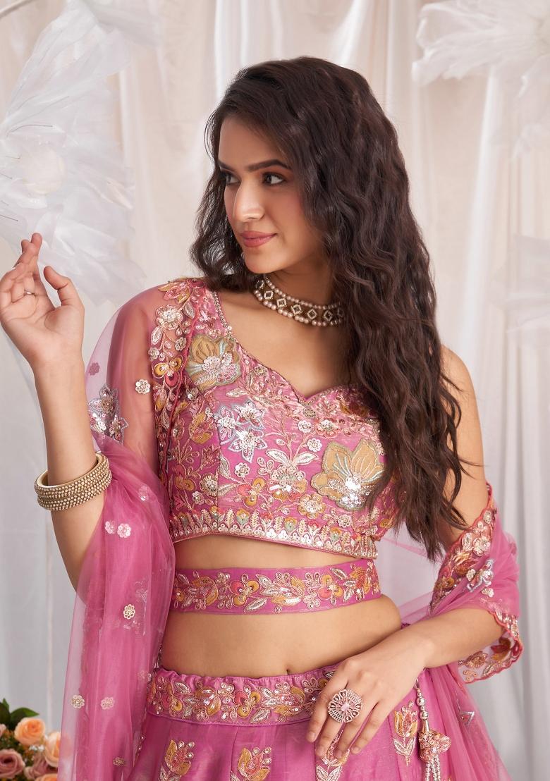 Pink Embroidery Fandy Lahenga Set - Indya