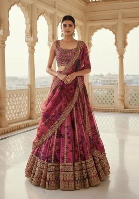 Dusty Pink Embroidery Organza Lahenga Set