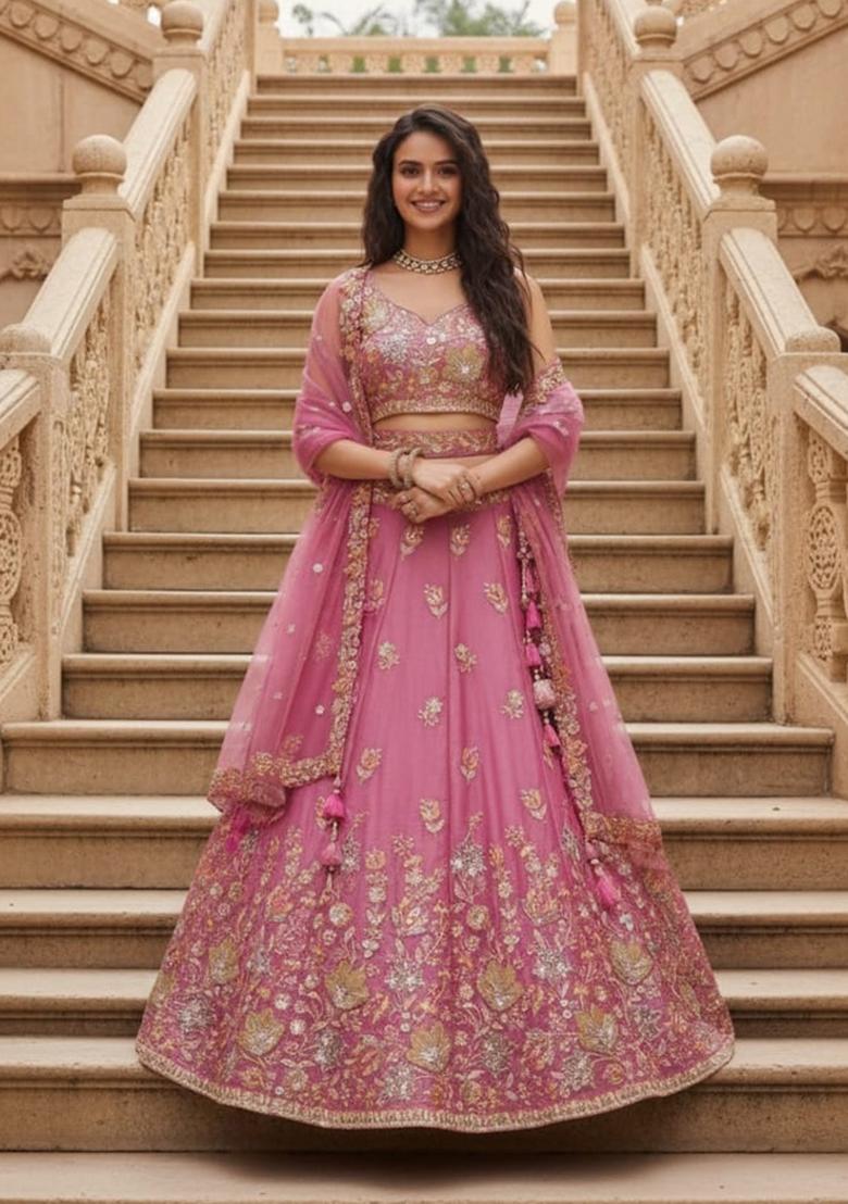 Pink Embroidery Fandy Lahenga Set - Indya