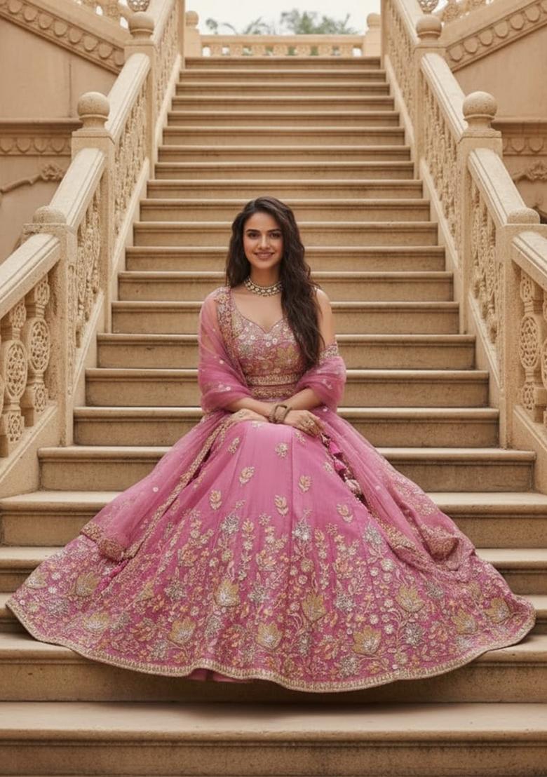 Pink Embroidery Fandy Lahenga Set - Indya