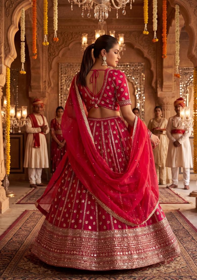Pink Embroidery Georgette Lahenga Set - Indya