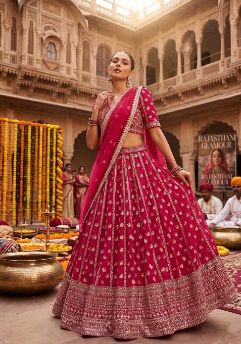 Pink Embroidery Georgette Lahenga Set