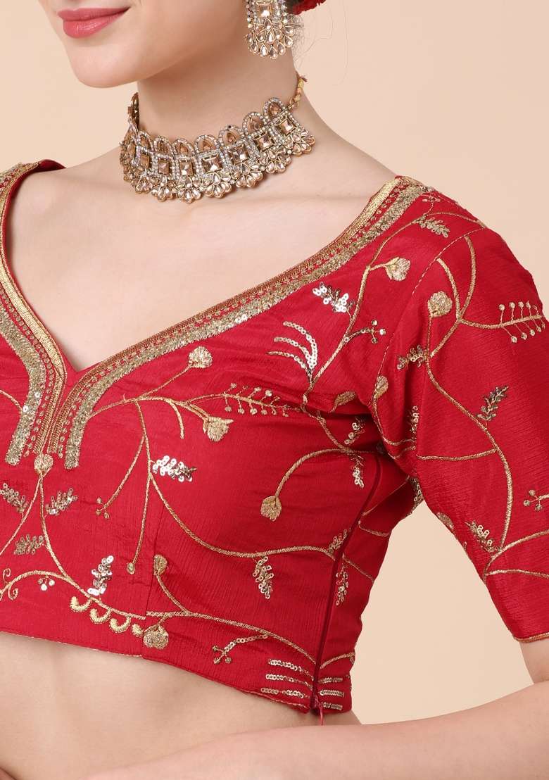 Red Silk Blend Lehenga Set with Sequin for Diwali | Wedding & Festive Wear - Indya