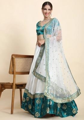 Green Sequin Silk Blend Lehenga Set