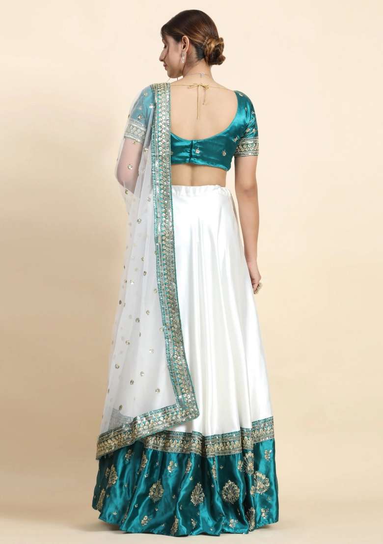 Green Silk Blend Lehenga Set with Sequin for Diwali | Wedding & Festive Wear - Indya