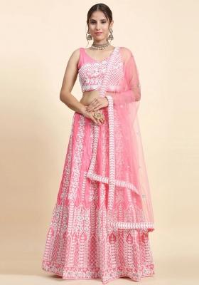 Pink Embroidery Silk Blend Lehenga Set