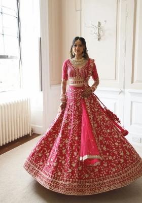 Pink Embroidery Satin Lehenga Set