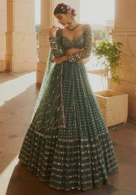 Green Embroidery Georgette Lehenga Set
