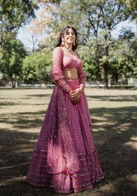 Pink Embroidery Georgette Lehenga Set
