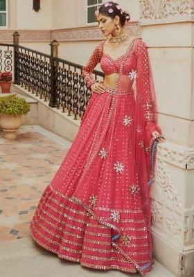 Red Embroidery Georgette Lehenga Set