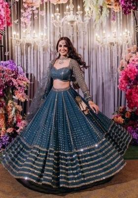 Blue Embroidery Georgette Lehenga Set