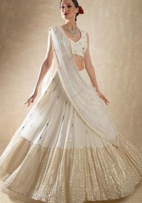 White Embroidery Georgette Lehenga Set