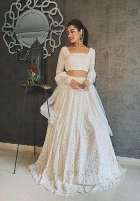 White Embroidery Georgette Lehenga Set