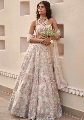 White Embroidery Georgette Lehenga Set