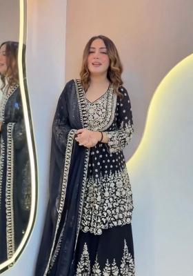 Black Printed Georgette Lehenga Set