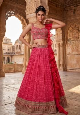 Pink Embroidered Silk Lehenga Set