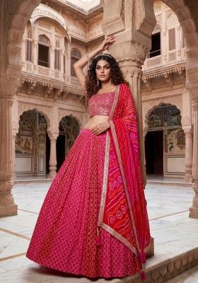 Pink Embroidered Silk Lehenga Set