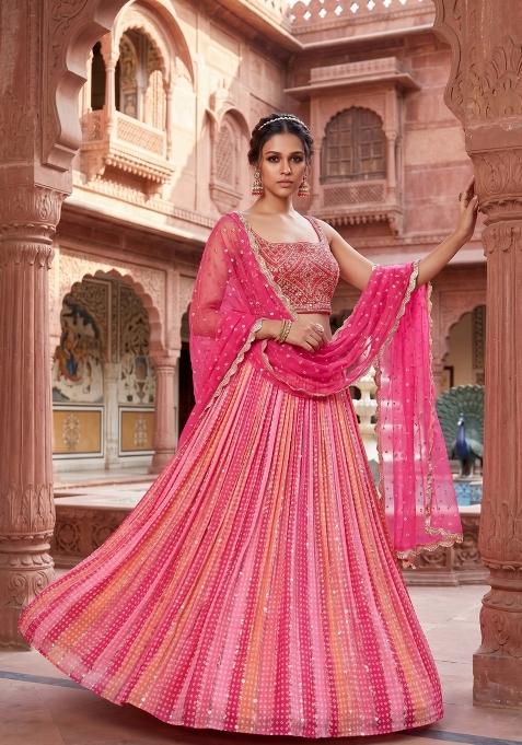 Pink Embroidered Silk Lehenga Set
