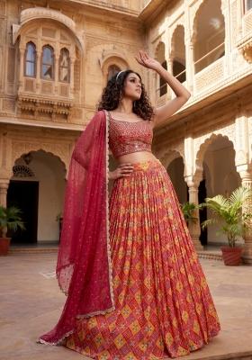 Red Embroidered Silk Lehenga Set