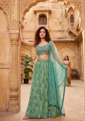 Green Embroidered Organza Lehenga Set