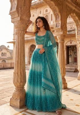 Blue Embroidered Organza Lehenga Set