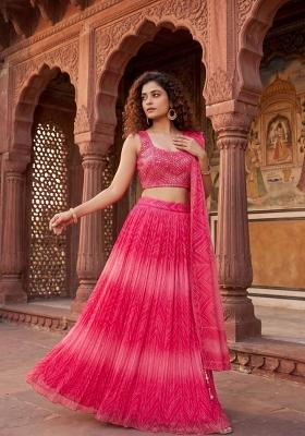Pink Embroidered Organza Lehenga Set