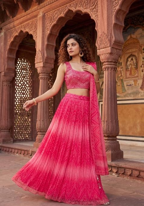 Pink Embroidered Organza Lehenga Set