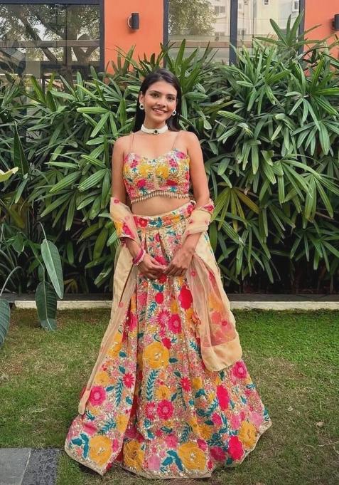 Multicolor Emboidered Georgette Lehenga Set