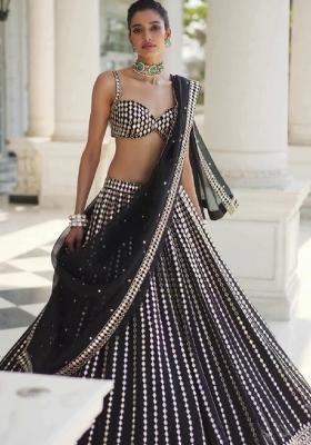 Black Emboidered Silk Lehenga Set