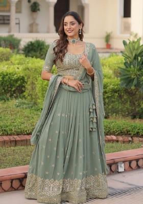 Pastel Mint Green Emboidered Georgette Lehenga Set