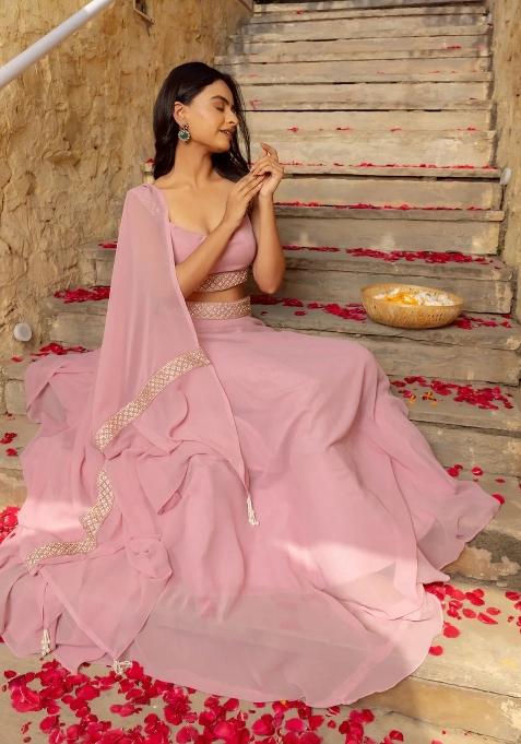 Baby Pink Solid Georgette Lehenga Set