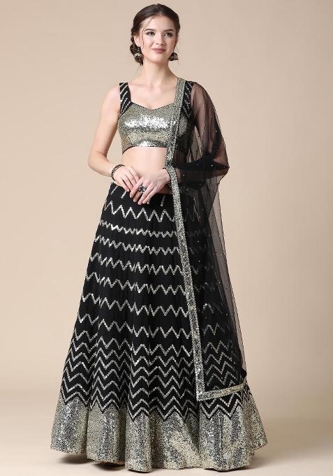 Black Emboidered Georgette Lehenga Set