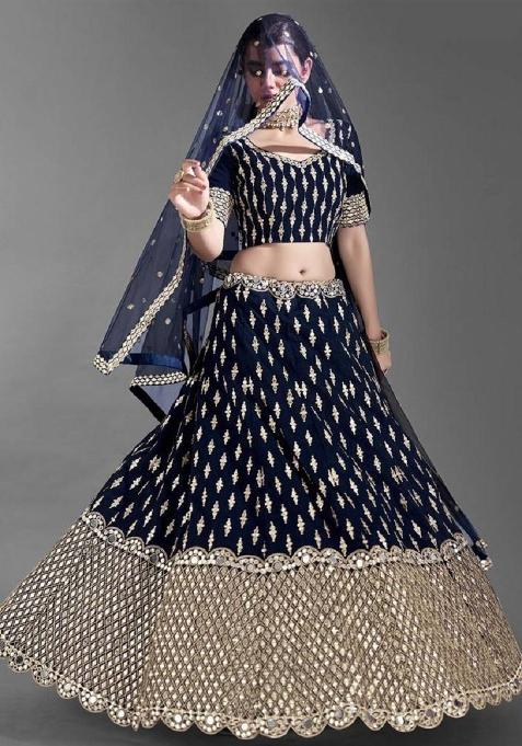 Blue Emboidered Silk Lehenga Set