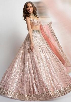 Baby Pink Emboidered Georgette Lehenga Set