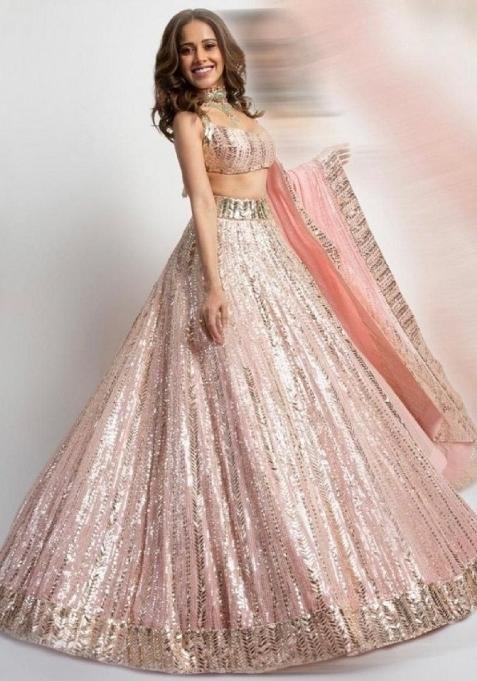 Baby Pink Emboidered Georgette Lehenga Set