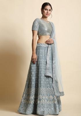 Grey Emboidered Georgette Lehenga Set