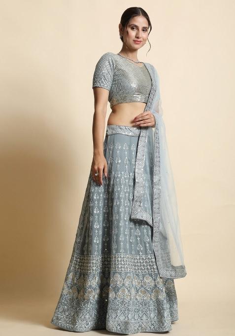 Grey Emboidered Georgette Lehenga Set