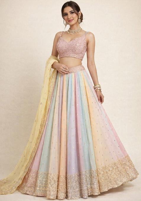 Multicolor Emboidered Georgette Lehenga Set