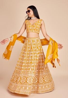 Mustard Yellow Emboidered Georgette Lehenga Set