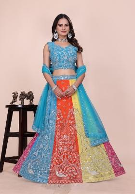 Multicolor Sequins Work Georgette Lehenga Set
