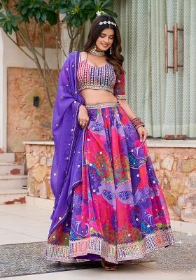 Purple Embroidered Organza Lehenga Set