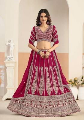 Rani Pink Embroidered Georgette Lehenga Set
