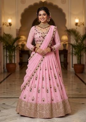 Baby Pink Embroidered Georgette Lehenga Set