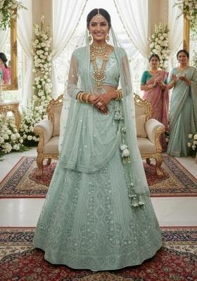 Pista Embroidered Net Lehenga Set