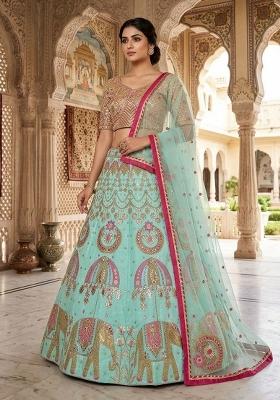 Pista Embroidered Silk Blend Lehenga Set