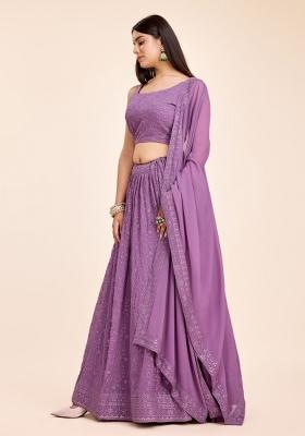Lavender Embroidered Georgette Lehenga Set