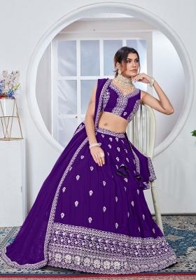 Purple Embroidered Silk Blend Lehenga Set