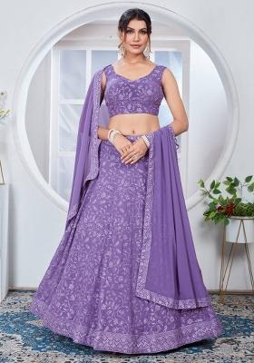 Lavender Embroidered Georgette Lehenga Set